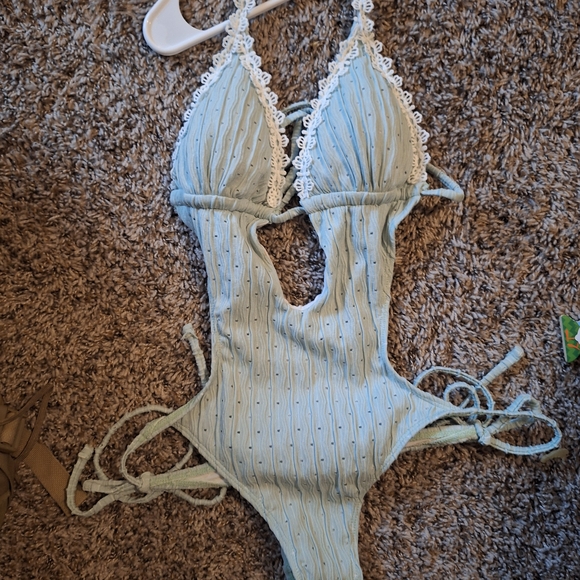 Shein Light Blue Lace Trim Swimsuit S - Picture 1 of 3